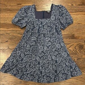 Madewell Navy and White Puff Sleeve Sundress